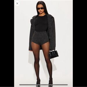 Chic Black Tweed Blazer and Micro Shorts Set